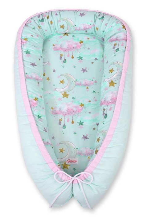 Bobono Kokon niemowlęcy dwustronny kojec otulacz Premium BOBONO- księżyce miętowe