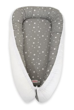 Bobono Kokon niemowlęcy dwustronny kojec otulacz Premium BOBONO- mini gwiazdki białe/ biały