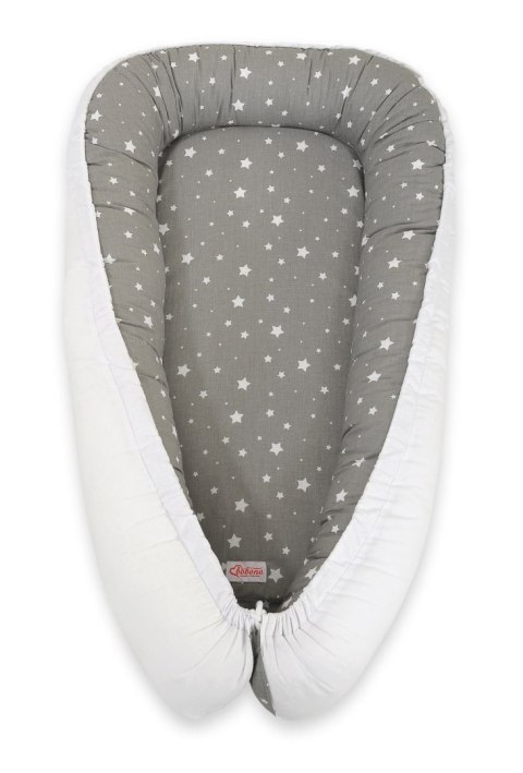 Bobono Kokon niemowlęcy dwustronny kojec otulacz Premium BOBONO- mini gwiazdki białe/ biały