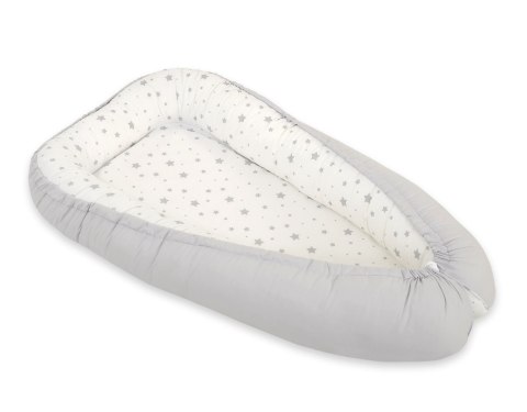 Bobono Kokon niemowlęcy dwustronny kojec otulacz Premium BOBONO- mini gwiazdki szare/ szary