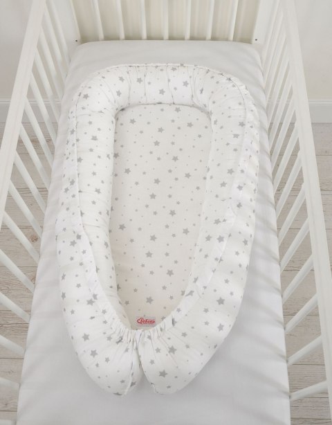 Bobono Kokon niemowlęcy dwustronny kojec otulacz Premium BOBONO- mini gwiazdki szare