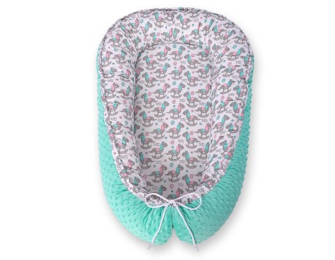 Bobono Kokon niemowlęcy dwustronny kojec otulacz Premium BOBONO minky- koniki na biegunach