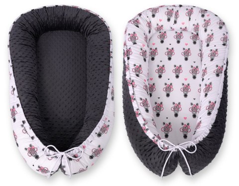 Bobono Kokon niemowlęcy dwustronny kojec otulacz Premium BOBONO minky - zebry różowe