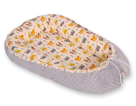 Bobono Kokon niemowlęcy dwustronny kojec otulacz Premium BOBONO minky - zwierzątka kremowe