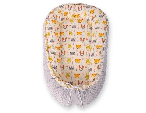 Bobono Kokon niemowlęcy dwustronny kojec otulacz Premium BOBONO minky - zwierzątka kremowe