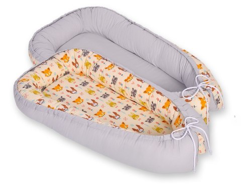 Bobono Kokon niemowlęcy dwustronny kojec otulacz Premium BOBONO- zwierzątka kremowe