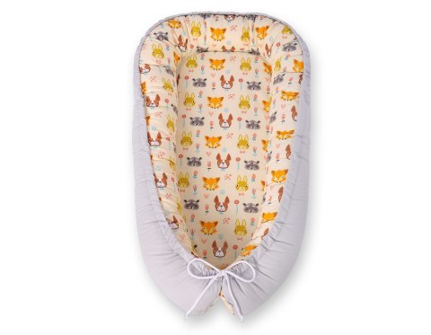 Bobono Kokon niemowlęcy dwustronny kojec otulacz Premium BOBONO- zwierzątka kremowe