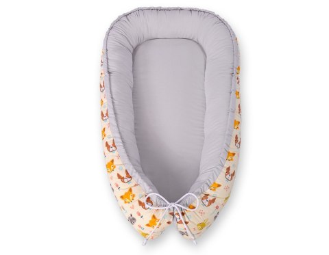 Bobono Kokon niemowlęcy dwustronny kojec otulacz Premium BOBONO- zwierzątka kremowe