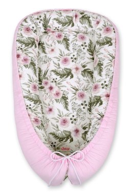 My Sweet Baby Kokon niemowlęcy dwustronny kojec otulacz Premium MY SWEET BABY- peonie różowe/różowy