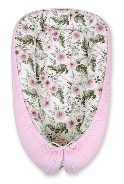 My Sweet Baby Kokon niemowlęcy dwustronny kojec otulacz Premium MY SWEET BABY- peonie różowe/różowy