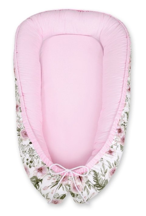 My Sweet Baby Kokon niemowlęcy dwustronny kojec otulacz Premium MY SWEET BABY- peonie różowe/różowy