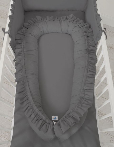 My Sweet Baby Kokon niemowlęcy kojec otulacz Premium z falbanką MY SWEET BABY- antracyt