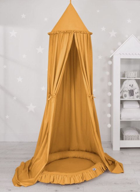 My Sweet Baby Zestaw: baldachim wiszący do pokoju dziecięcego bawełniany i gniazdko z falbanką - musztardowy