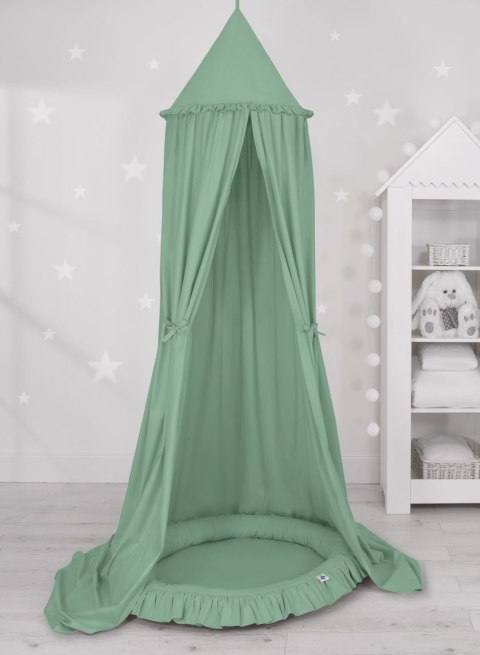 My Sweet Baby Zestaw: baldachim wiszący do pokoju dziecięcego bawełniany i gniazdko z falbanką - szałwia