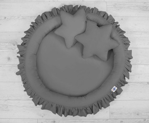 My Sweet Baby Zestaw: baldachim wiszący do pokoju dziecięcego, gniazdko z falbanką, poduszki - antracyt