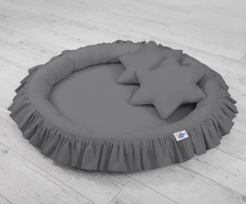 My Sweet Baby Zestaw: baldachim wiszący do pokoju dziecięcego, gniazdko z falbanką, poduszki - antracyt