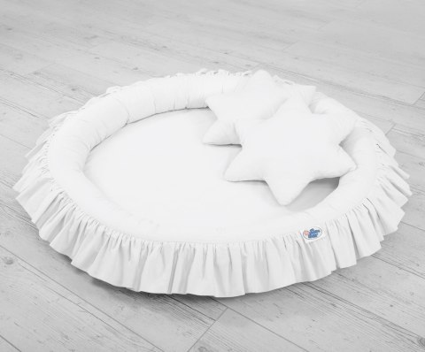 My Sweet Baby Zestaw: baldachim wiszący do pokoju dziecięcego, gniazdko z falbanką, poduszki - biały