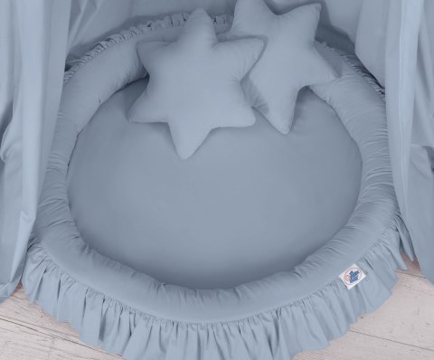 My Sweet Baby Zestaw: baldachim wiszący do pokoju dziecięcego, gniazdko z falbanką, poduszki - brudny niebieski