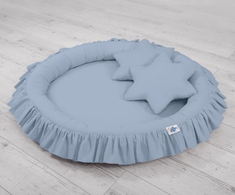 My Sweet Baby Zestaw: baldachim wiszący do pokoju dziecięcego, gniazdko z falbanką, poduszki - brudny niebieski