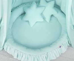 My Sweet Baby Zestaw: baldachim wiszący do pokoju dziecięcego, gniazdko z falbanką, poduszki - jasna mięta