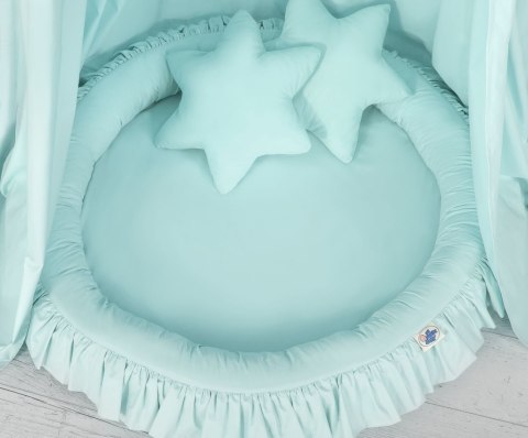 My Sweet Baby Zestaw: baldachim wiszący do pokoju dziecięcego, gniazdko z falbanką, poduszki - jasna mięta