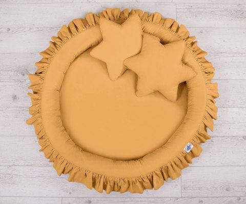 My Sweet Baby Zestaw: baldachim wiszący do pokoju dziecięcego, gniazdko z falbanką, poduszki - musztardowy