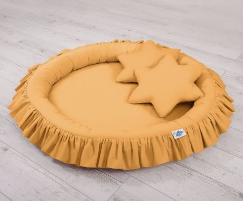 My Sweet Baby Zestaw: baldachim wiszący do pokoju dziecięcego, gniazdko z falbanką, poduszki - musztardowy