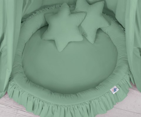 My Sweet Baby Zestaw: baldachim wiszący do pokoju dziecięcego, gniazdko z falbanką, poduszki - szałwia