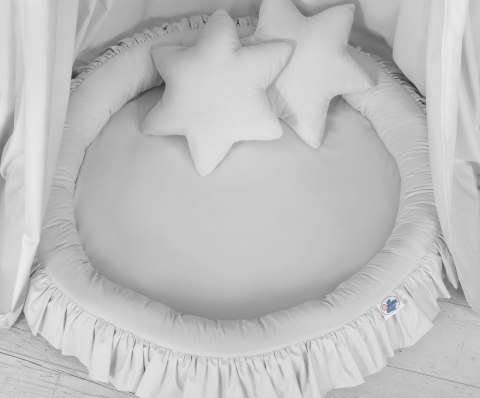 My Sweet Baby Zestaw: baldachim wiszący do pokoju dziecięcego, gniazdko z falbanką, poduszki - szary