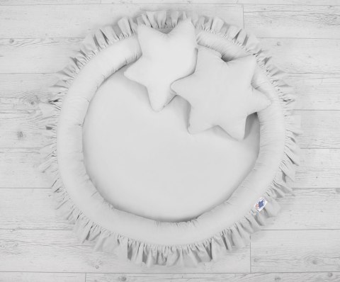 My Sweet Baby Zestaw: baldachim wiszący do pokoju dziecięcego, gniazdko z falbanką, poduszki - szary