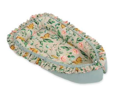 Bobono Kokon niemowlęcy kojec otulacz Premium z falbanką - Rabbit with flowers