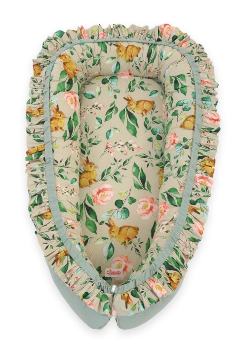 Bobono Kokon niemowlęcy kojec otulacz Premium z falbanką - Rabbit with flowers
