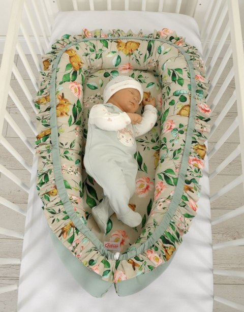Bobono Kokon niemowlęcy kojec otulacz Premium z falbanką - Rabbit with flowers