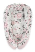 Bobono Kokon niemowlęcy kojec otulacz Premium z falbanką - Romantic peonies