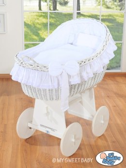 My Sweet Baby Wiklinowy kosz Mojżesza z budką wiklinową Carina biały + biała pościel