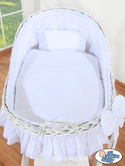 My Sweet Baby Wiklinowy kosz Mojżesza z budką wiklinową Carina biały + biała pościel