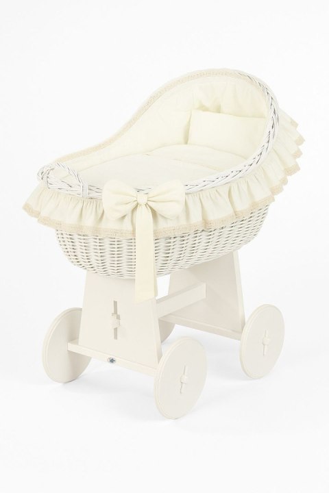My Sweet Baby Wiklinowy kosz Mojżesza z budką wiklinową Carina biały + kremowa pościel