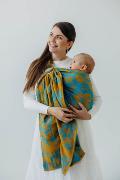 Żakardowa chusta kółkowa do noszenia dzieci, (100% bawełna), ramię bez zakładek - RETRO'N'ROSES - ROSARIUM - standard 1.8m