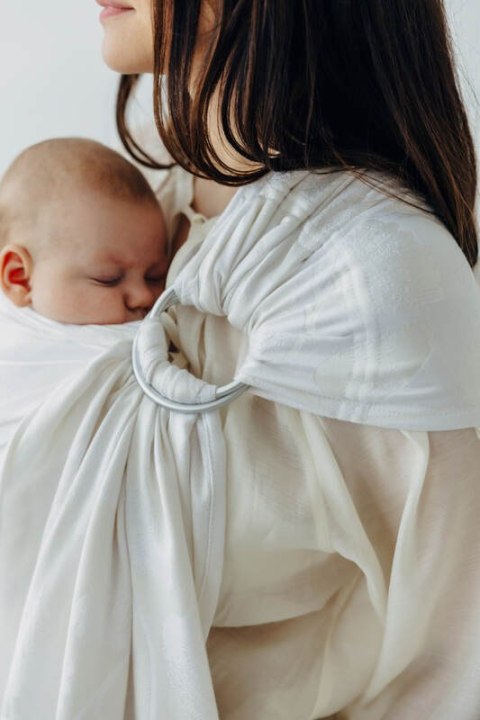 Żakardowa chusta kółkowa do noszenia dzieci, 100% wiskoza bambusowa, ramię bez zakładek - VIRIDIFLORA - MILKY WAY - standard 1.