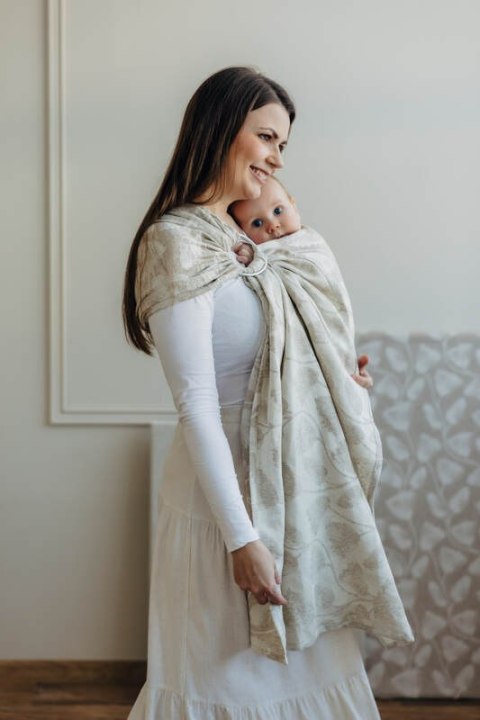 Żakardowa chusta kółkowa do noszenia dzieci (50% bawełna, 25%konopie, 25% lyocell), ramię bez zakładek - VIRIDIFLORA - CONNECT -