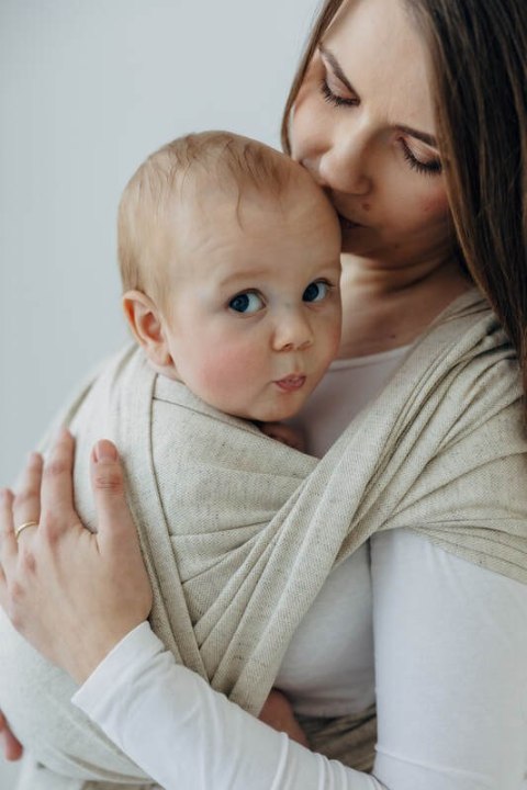 Chusta do noszenia dzieci, tkana splotem skośno-krzyżowym (50% bawełna, 25% konopie, 25% lyocell) - AIRY - rozmiar L