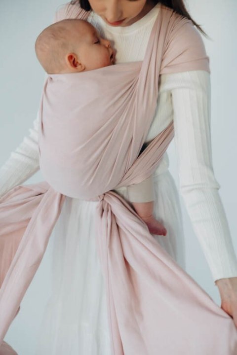 Chusta do noszenia dzieci, tkana splotem skośno-krzyżowym (50% bawełna, 50% wiskoza bambusowa) - MARSHMALLOW - rozmiar S