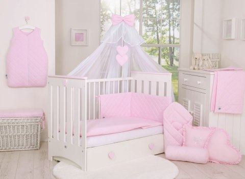 My Sweet Baby Drewniane łóżeczko dla niemowląt 120x60cm Lorenzo III biało-różowe, z osłonkami gryzakami