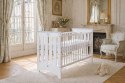 My Sweet Baby Drewniane łóżeczko dla niemowląt 120x60cm Lorenzo III biało-szare, z osłonkami gryzakami
