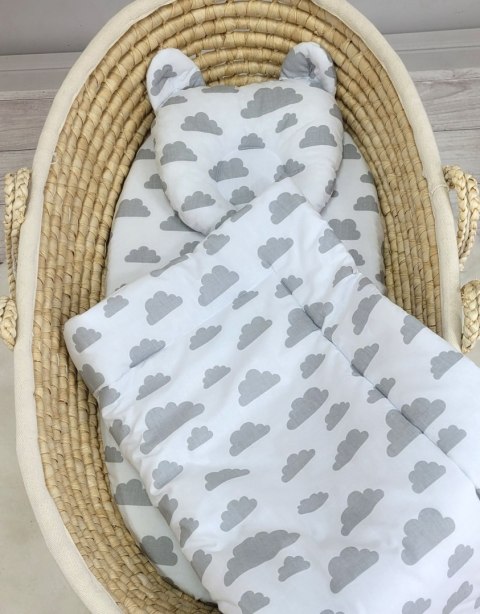 My Sweet Baby Kołderka z wypełnieniem i poduszka profilowana Miś - zestaw 2cz. - Chmurki szare
