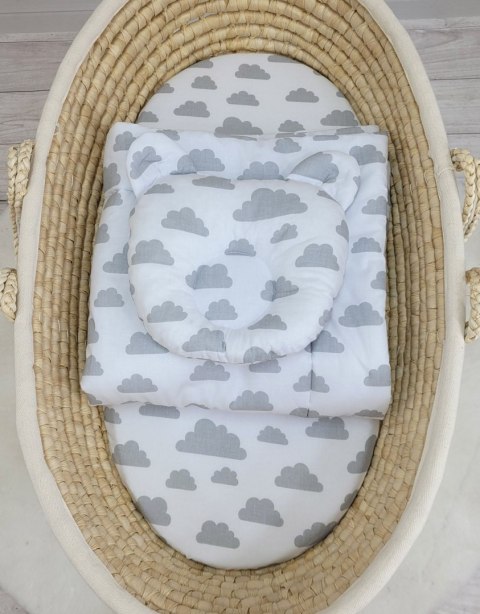 My Sweet Baby Kołderka z wypełnieniem i poduszka profilowana Miś - zestaw 2cz. - Chmurki szare