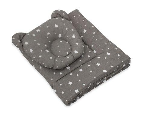 My Sweet Baby Kołderka z wypełnieniem i poduszka profilowana Miś - zestaw 2cz. - mini gwiazdki biały