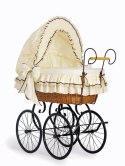 My Sweet Baby Luxury Wiklinowy kosz Mojżesza Retro ze składaną budką Emma - naturalny + kremowa pościel z koronką