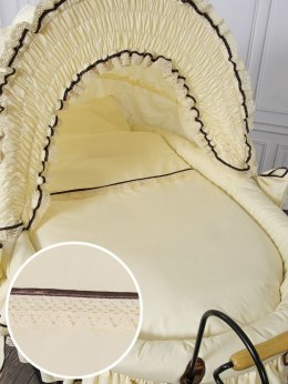 My Sweet Baby Luxury Wiklinowy kosz Mojżesza Retro ze składaną budką Emma - naturalny + kremowa pościel z koronką