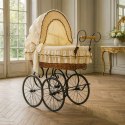 My Sweet Baby Luxury Wiklinowy kosz Mojżesza Retro ze składaną budką Emma - naturalny + kremowa pościel z koronką